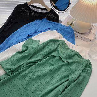 Long-sleeve Round Neck Perforated Knit Top