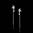 Butterfly Faux Pearl Alloy Fringed Cuff Earring 1 Pair - Silver - One Size