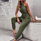 Halter Lace Panel Jumpsuit