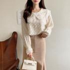 Lace-trim Collared Furry Blouse