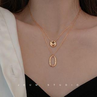 925 Sterling Silver Disc & Hoop Pendant Layered Necklace