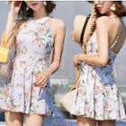 Set: Floral Bikini + Short-sleeve Cold Shoulder Cover-up Dress