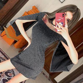 Cape Sleeve Glitter Mini Sheath Dress