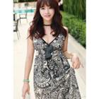 Spaghetti-strap Patterned Long Dress