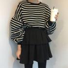 Striped Pullover / Ruffle Hem A-line Skirt