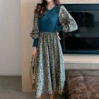Floral Long-sleeve Knit Midi A-line Dress