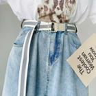 Striped Canvas Belt White & Gray & White - One Size