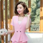 V-neck Short-sleeve Blazer / Pencil Skirt / Camisole Top