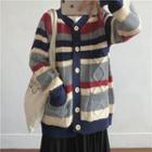 Striped Cable-knit Cardigan
