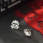 Non-matching 925 Sterling Silver Chinese Characters & Lock Earring 1 Pair - S925 Silver - One Size