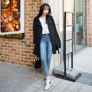 Open-front Trench Coat With Sash Black - One Size