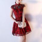 Sleeveless Lace A-line Mini Qipao Dress