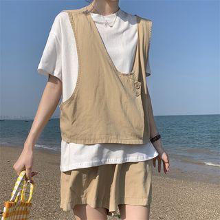 Set: Button-up Vest + Wide Leg Shorts