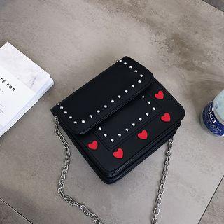 Heart Applique Studded Crossbody Bag