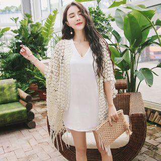 Set: Sleeveless Dress + Fringed Floral Cardigan