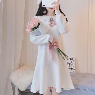 Long-sleeve Lace Collar A-line Knit Dress