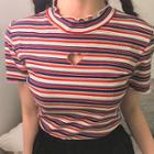 Short-sleeve Striped Cut-out T-shirt As Shown In Figure - One Size