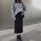Set: Dotted Sweater + Midi A-line Knit Skirt