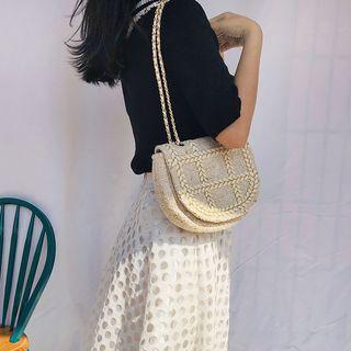 Woven Flap Shoulder Bag