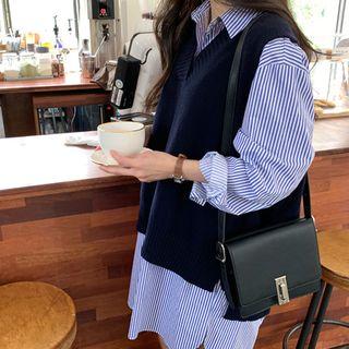 Sleeveless Wool Blend Knit Top Dark Navy Blue - One Size