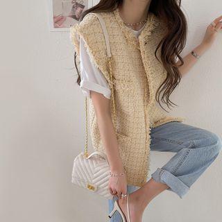 Button-up Fringed Tweed Vest