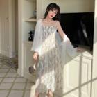 Spaghetti Strap Print Midi Dress / Mesh Cover-up