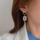 Rectangle Asymmetrical Fringed Earring 1 Pair - Asymmetrical - Earring - White & Gold - One Size