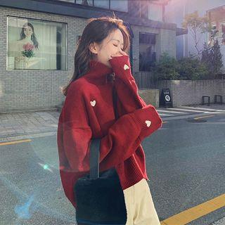Sweetheart Embroidered Mock Neck Sweater
