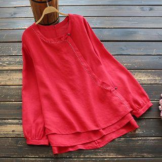 Embroidered Wrap Long-sleeve Cheongsam Top