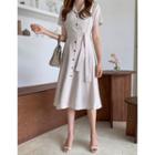 Open-placket Midi Flare Shirtdress