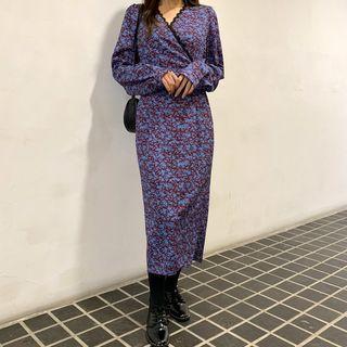 Lace-trim Floral Long Wrap Dress