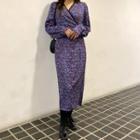 Lace-trim Floral Long Wrap Dress