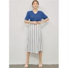 Button-trim Striped Linen Wrap Skirt