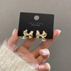Sterling Silver Ribbon Stud Earring 1 Pair - Gold - One Size