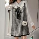 Set: Peter-pan-collar Blouse + Sleeveless A-line Dress