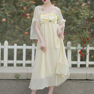 Traditional Chinese 3/4-sleeve Mesh A-line Dress