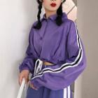 Contrast Trim Buttoned Crop Jacket