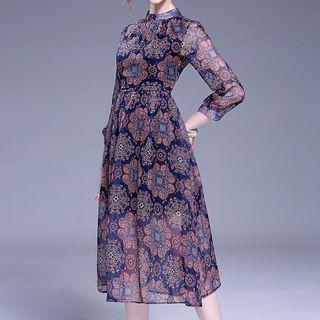 Patterned A-line Midi Chiffon Dress