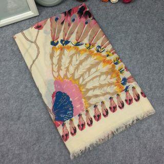 Feather Print Fray Scarf