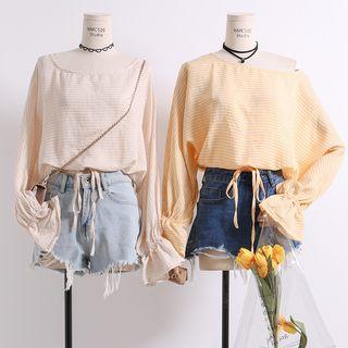 Loose-fit Tie-hem Striped T-shirt