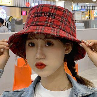 Plaid Letter Embroidered Bucket Hat