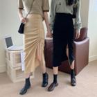 High-waist Drawstring Split Midi Skirt