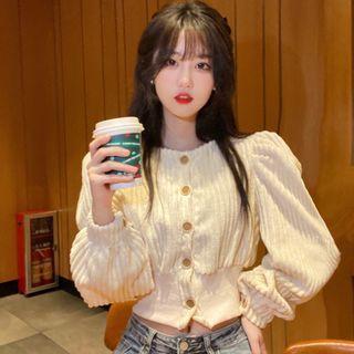 Long-sleeve Button-up Corduroy Blouse