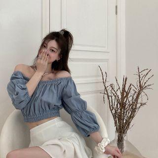 3/4-sleeve Off-shoulder Crop Top