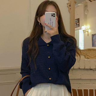 Long-sleeve Lapel Button-up Cropped Cardigan
