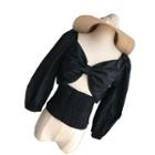 Long-sleeve Bow-front Cropped Blouse