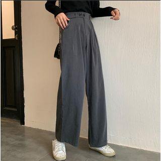 Cold Shoulder Long-sleeve T-shirt / High Waist Wide-leg Pants