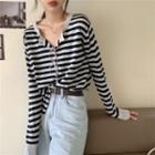 Striped Long-sleeve Loose-fit T-shirt - 3 Colors