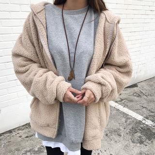 Kangaroo-pocket Boucle-knit Hoodie