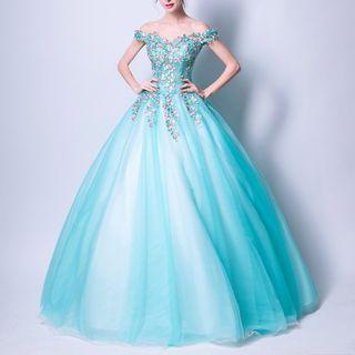 Off Shoulder Floral Embroidery Ball Gown